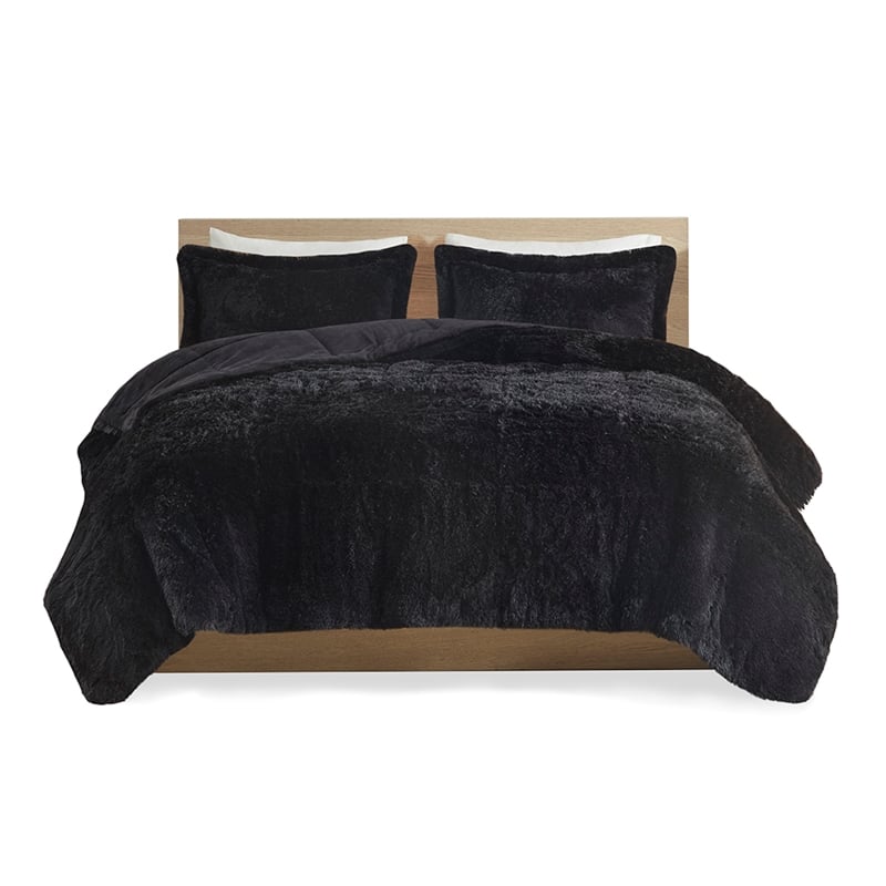 Intelligent Design Malea Shaggy Long Fur Comforter Mini Set in Black