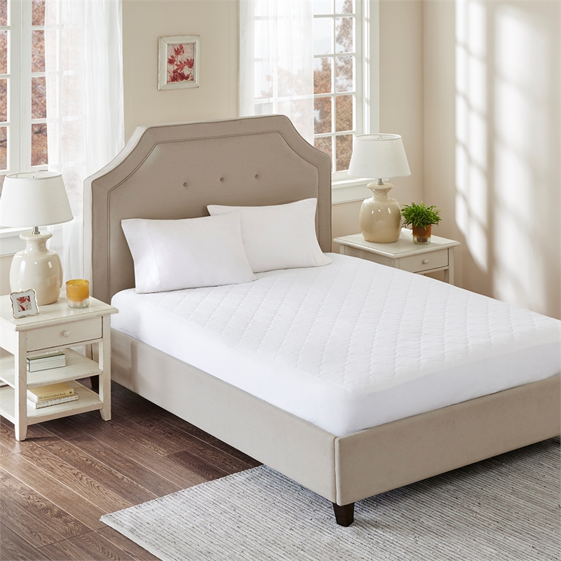 Sleep Philosophy Natural Cotton Percale Quilted Mattress Pad in White