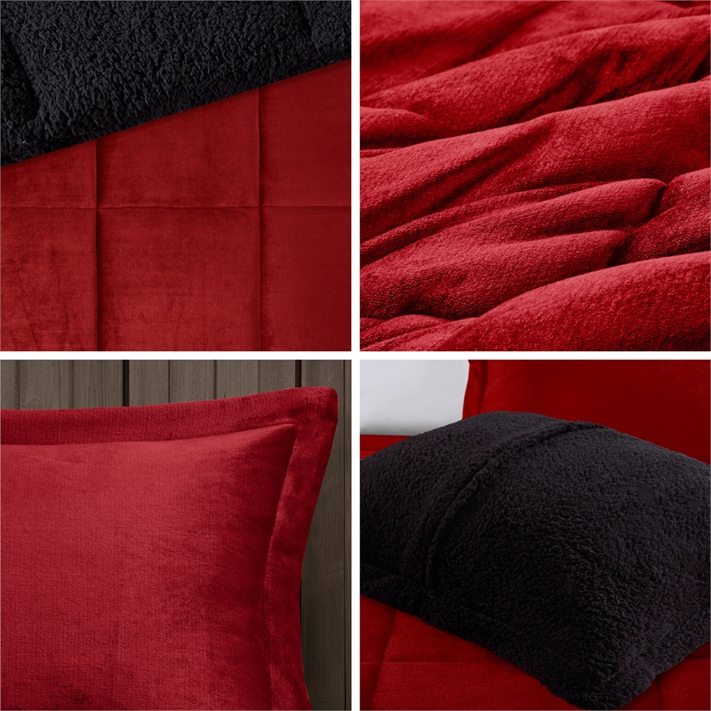 Woolrich Alton Plush to Sherpa Down Alternative Comforter Set in Red and Black