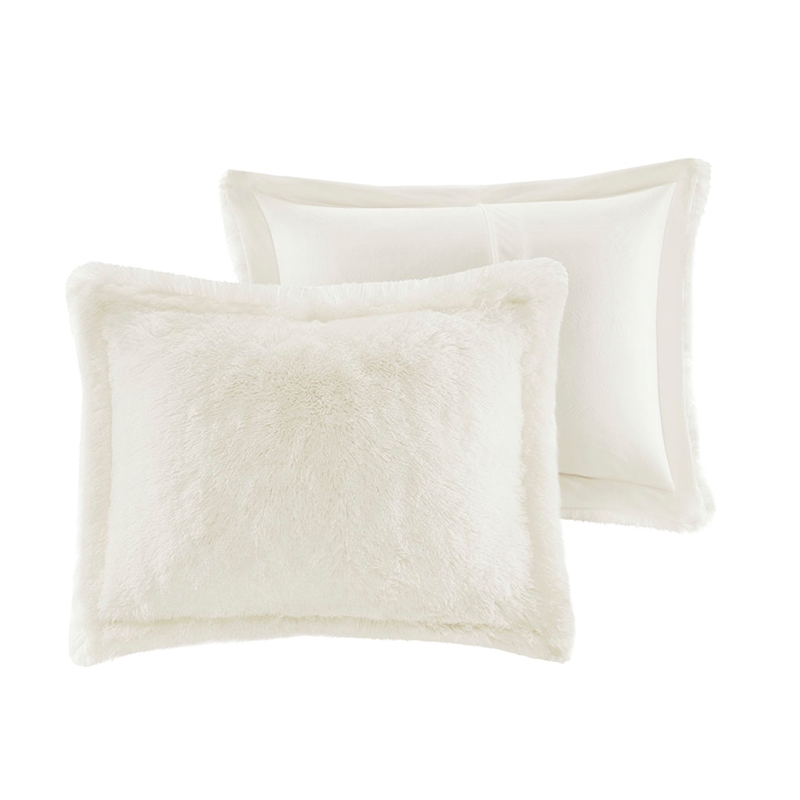 Intelligent Design Malea Shaggy Fur Duvet Cover Set in Ivory