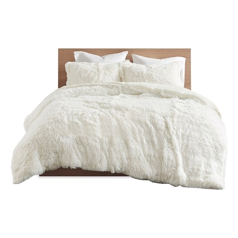 Intelligent Design Malea Shaggy Fur Duvet Cover Set in Ivory