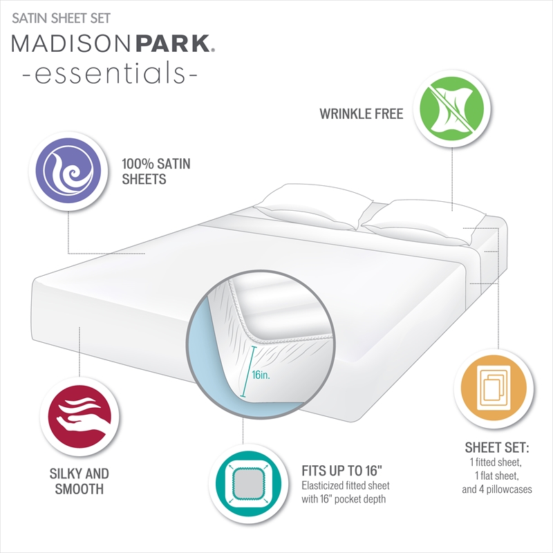 Madison Park Essentials Satin Luxury 6 PC Sheet Set in Ivory