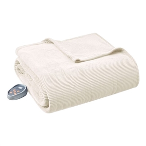 beautyrest electric micro fleece heated blanket in beige