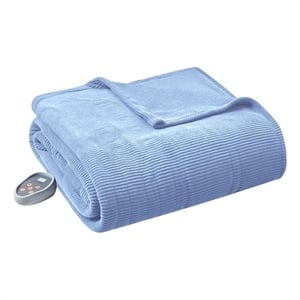 beautyrest electric micro fleece heated blanket in blue