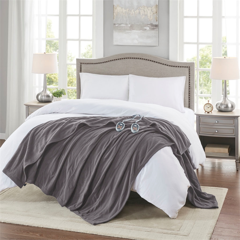 Beautyrest Electric Micro Fleece Heated Blanket in Grey