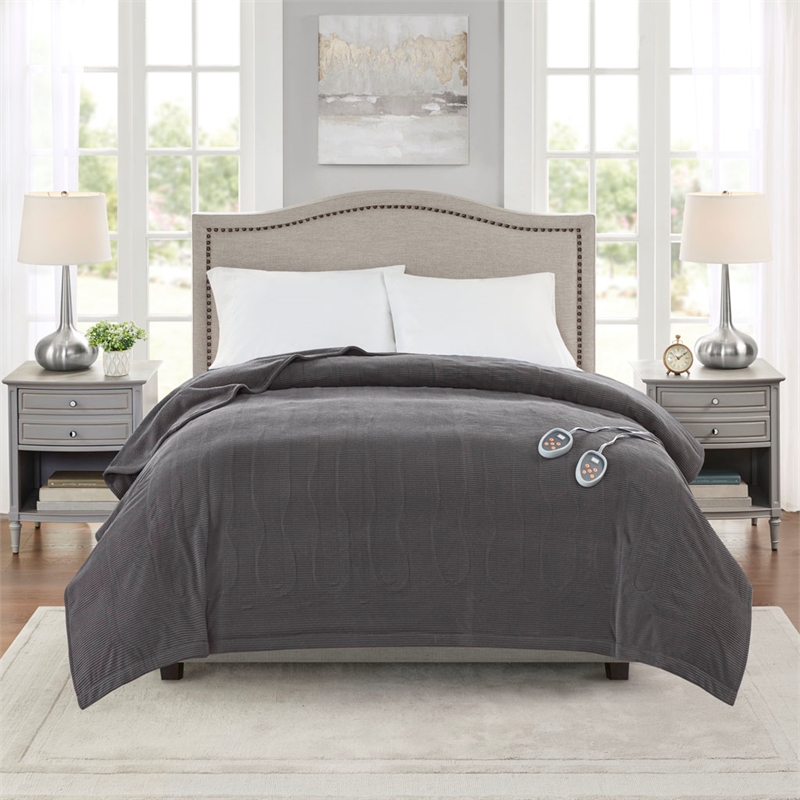 Beautyrest Electric Micro Fleece Heated Blanket in Grey