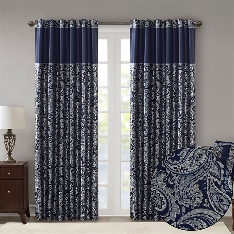 Madison Park Aubrey Jacquard Panel Pair in Navy