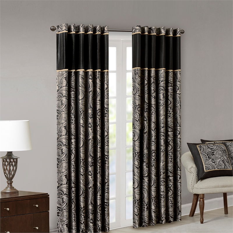 Madison Park Aubrey Jacquard Panel Pair in Black