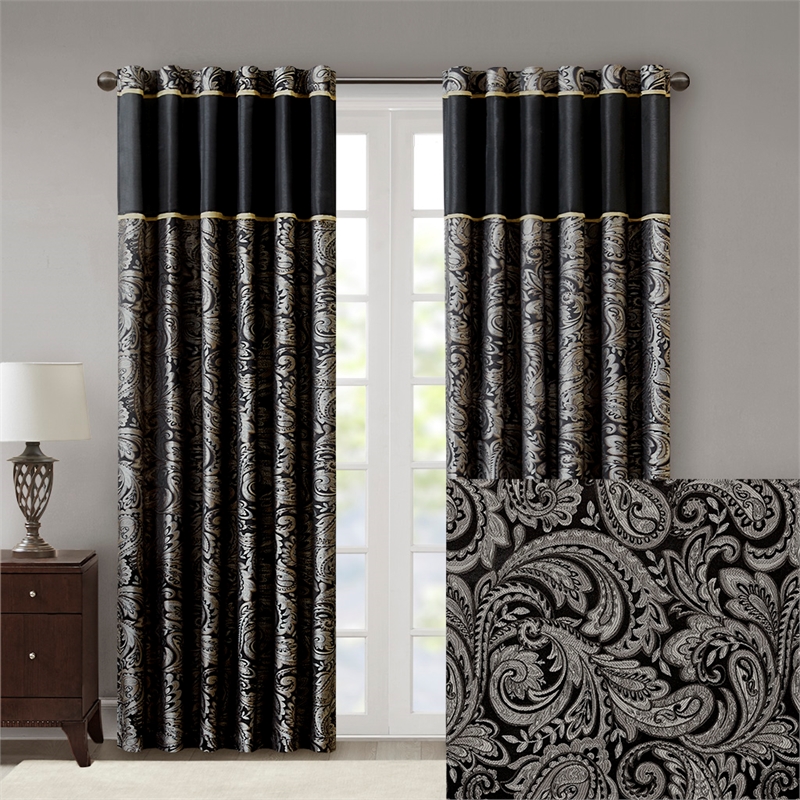 Madison Park Aubrey Jacquard Panel Pair in Black