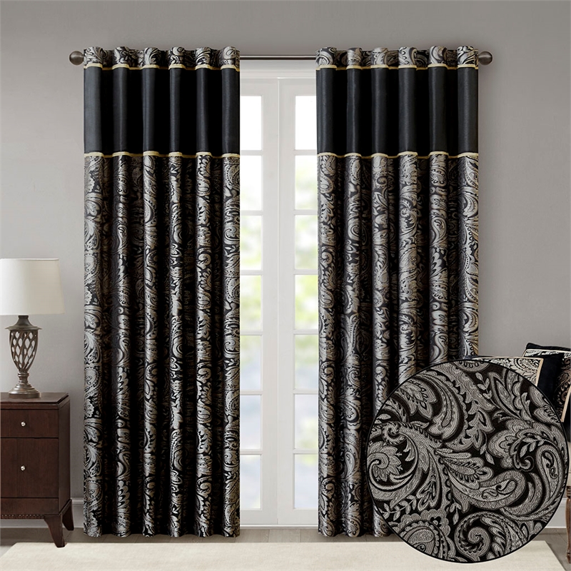 Madison Park Aubrey Jacquard Panel Pair in Black
