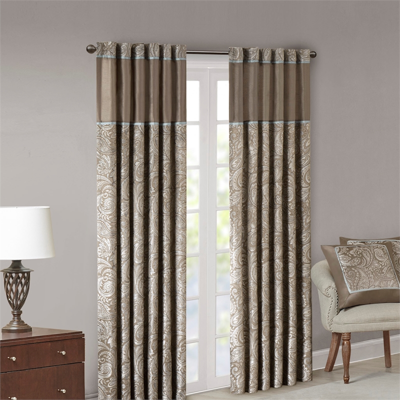 Madison Park Aubrey Jacquard Panel Pair in Blue and Brown