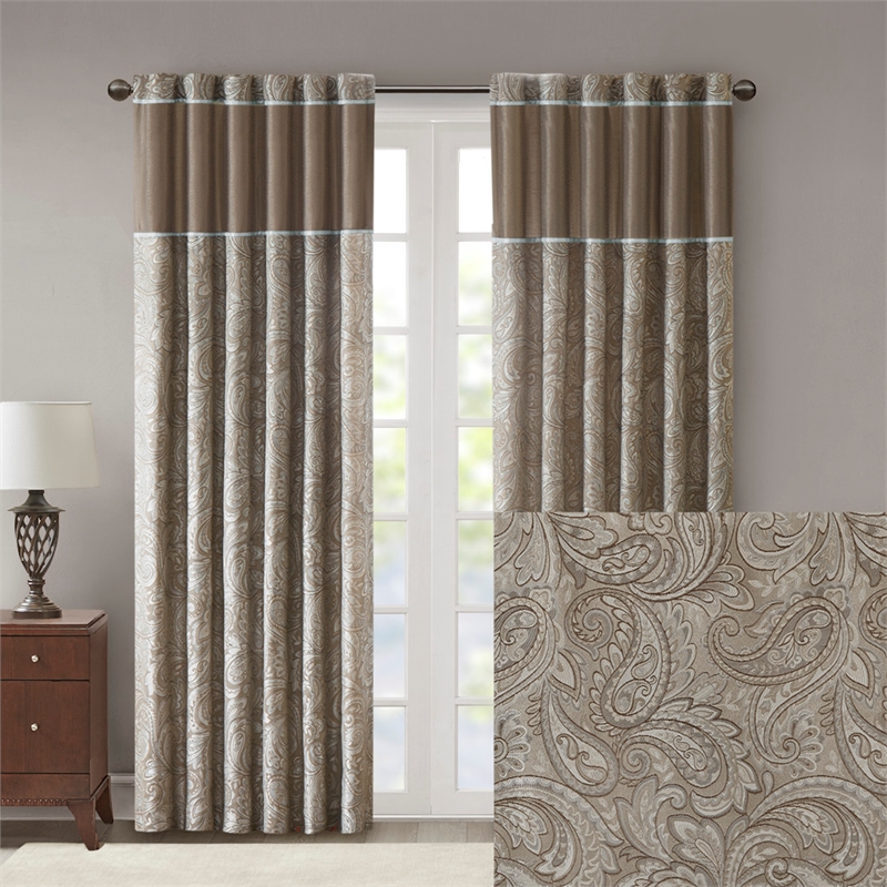 Madison Park Aubrey Jacquard Panel Pair in Blue and Brown