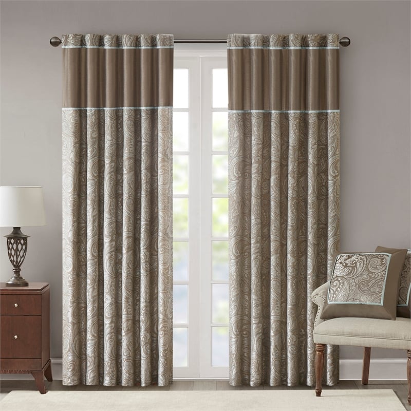 Madison Park Aubrey Jacquard Panel Pair in Blue and Brown