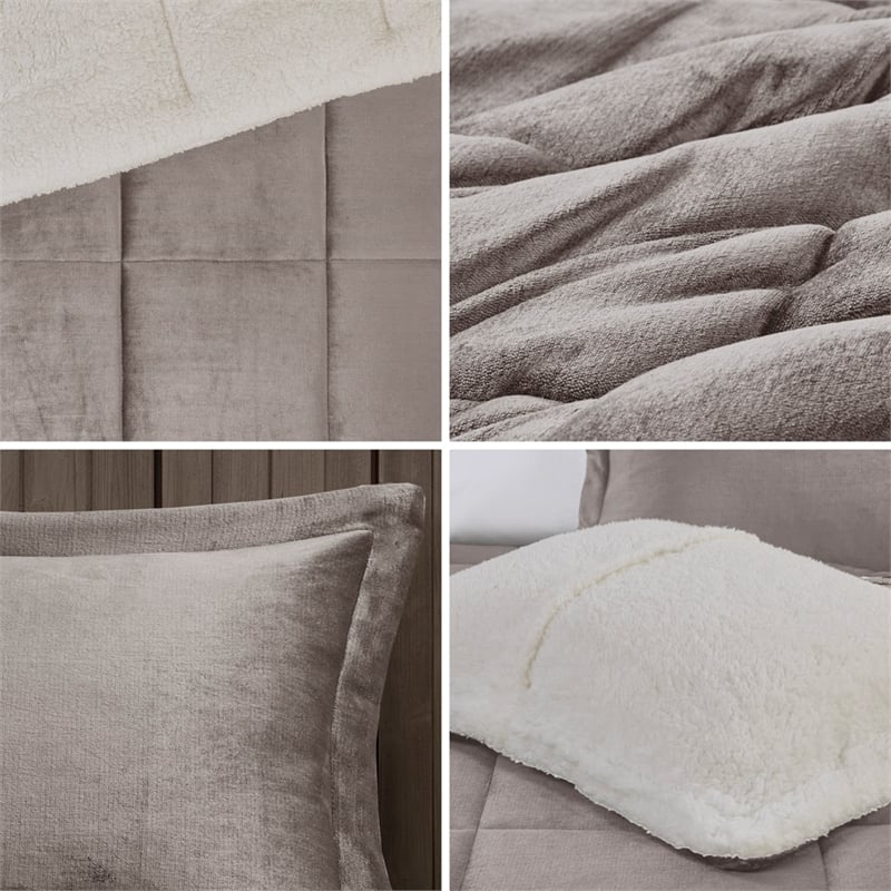Woolrich Alton Plush to Sherpa Down Alternative Comforter Set in Grey and Ivory