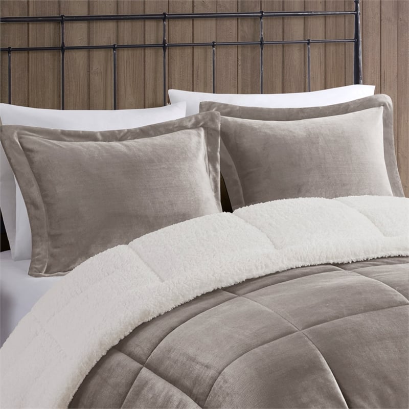 Woolrich Alton Plush to Sherpa Down Alternative Comforter Set in Grey and Ivory