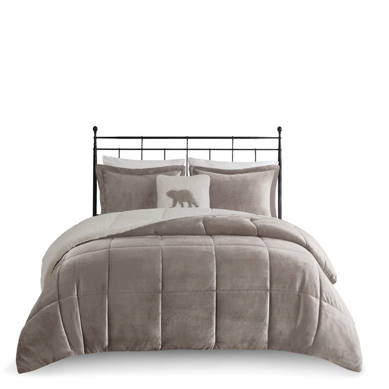 Woolrich Alton Plush to Sherpa Down Alternative Comforter Set in Grey and Ivory