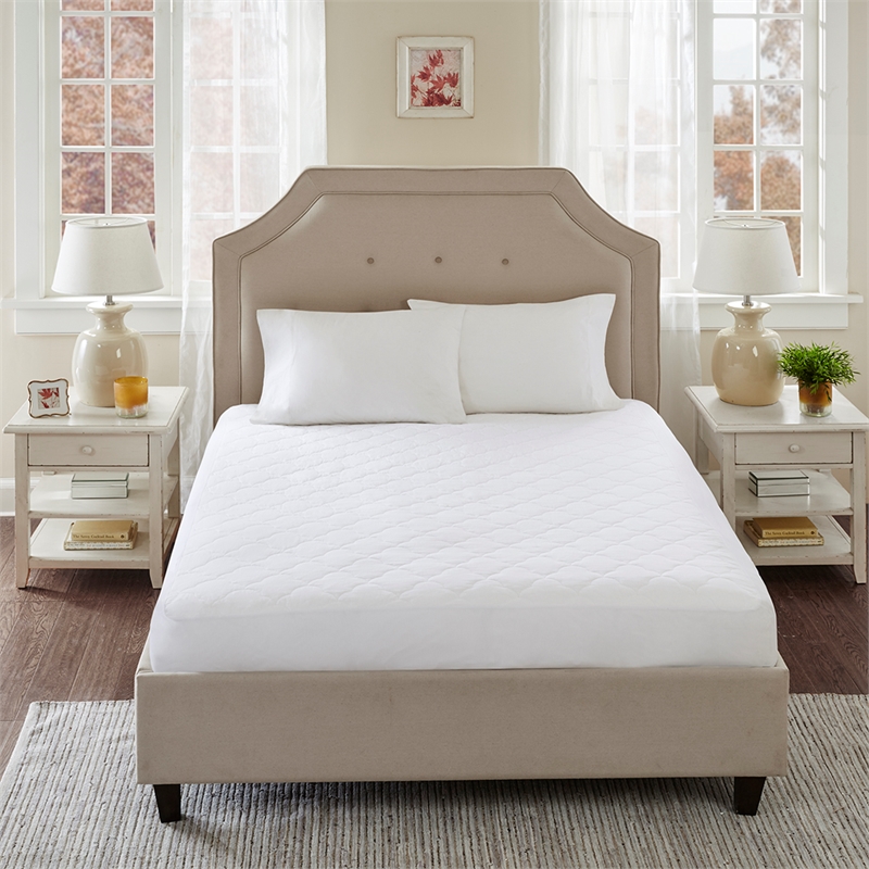 Sleep Philosophy Natural Cotton Percale Quilted Mattress Pad in White