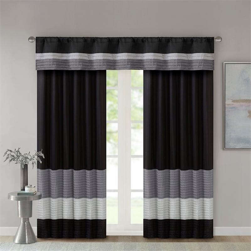 Madison Park Amherst Polyoni Pintuck Window Valance in Black