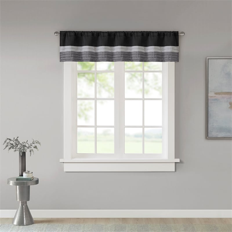 Madison Park Amherst Polyoni Pintuck Window Valance in Black