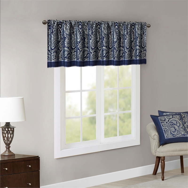 Madison Park Aubrey Jacquard Window Valance in Navy