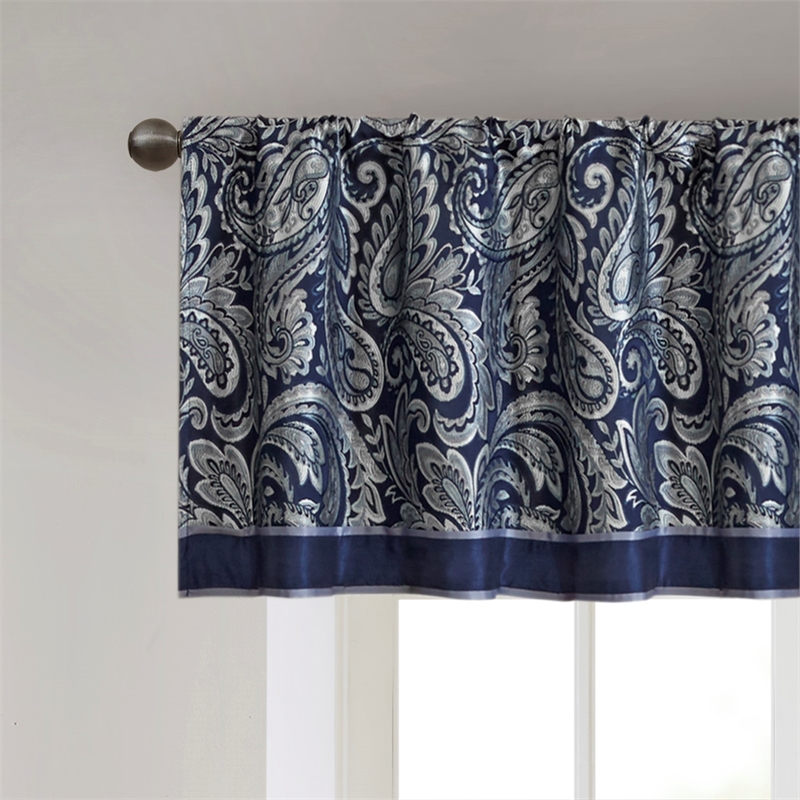Madison Park Aubrey Jacquard Window Valance in Navy