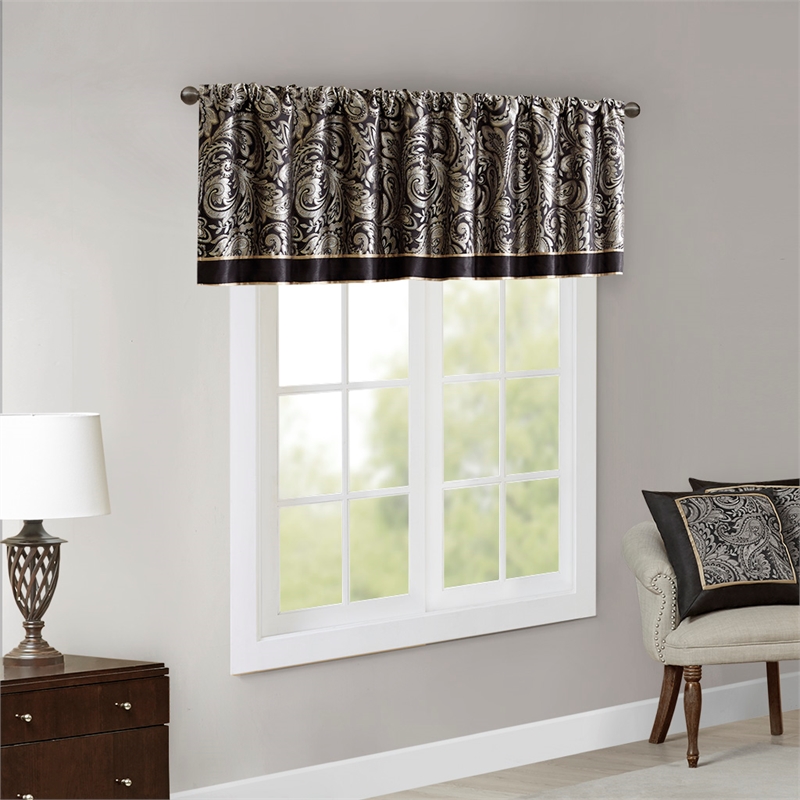 Madison Park Aubrey Jacquard Window Valance in Black