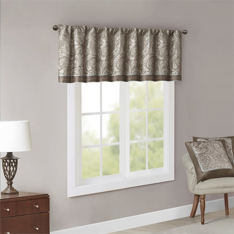 Madison Park Aubrey Jacquard Window Valance in Blue and Brown