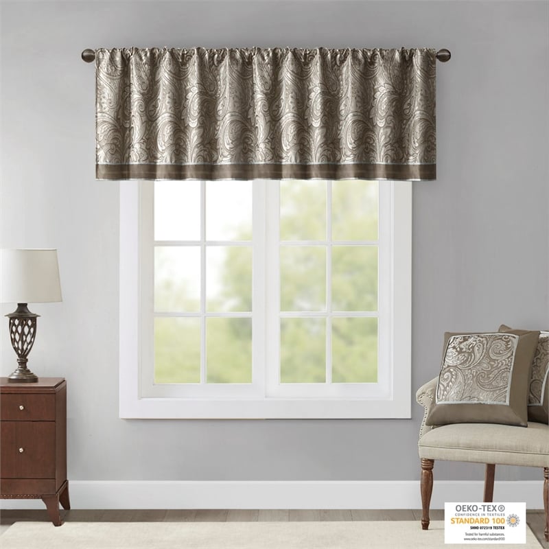 Madison Park Aubrey Jacquard Window Valance in Blue and Brown