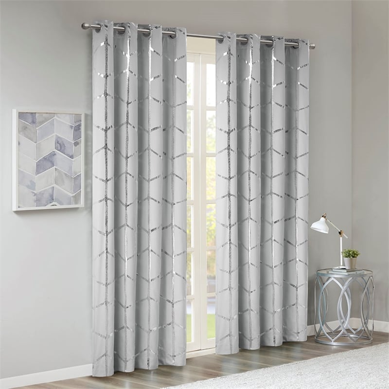 Intelligent Design Raina Total Blackout Metallic Print Grommet Top Curtain Panel