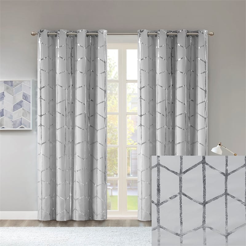 Intelligent Design Raina Total Blackout Metallic Print Grommet Top Curtain Panel