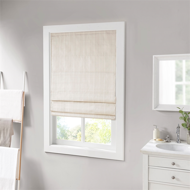 Madison Park Galen Basketweave Room Darkening Cordless Roman Shade in Ivory