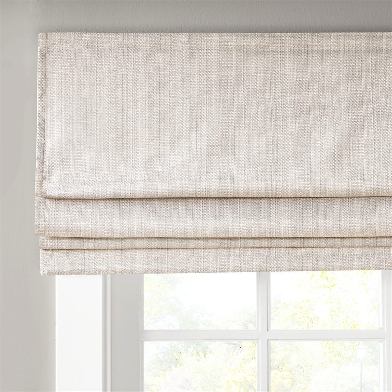 Madison Park Galen Basketweave Room Darkening Cordless Roman Shade in Ivory