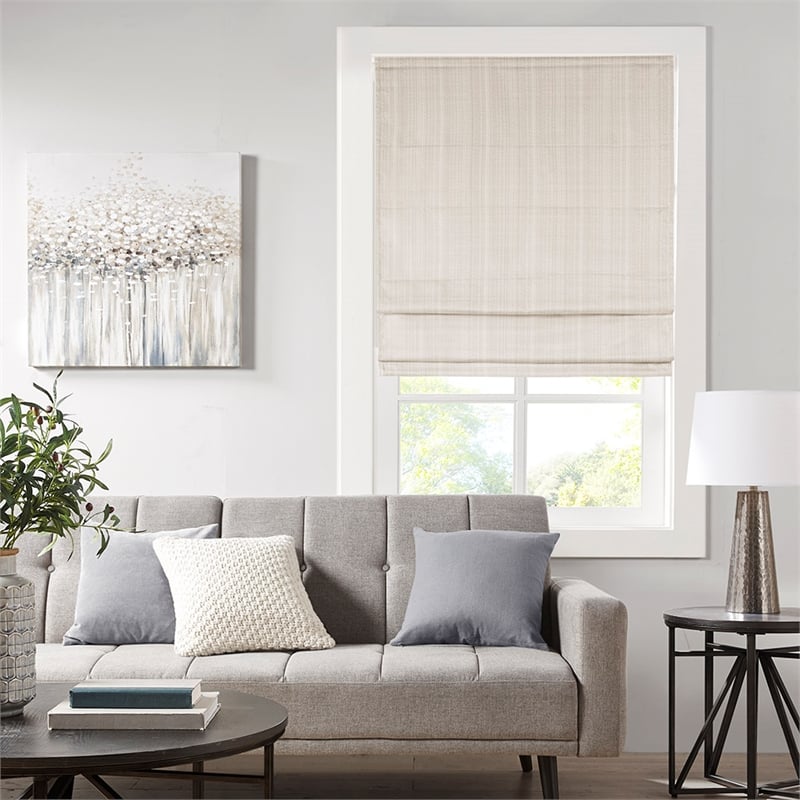 Madison Park Galen Basketweave Room Darkening Cordless Roman Shade in Ivory