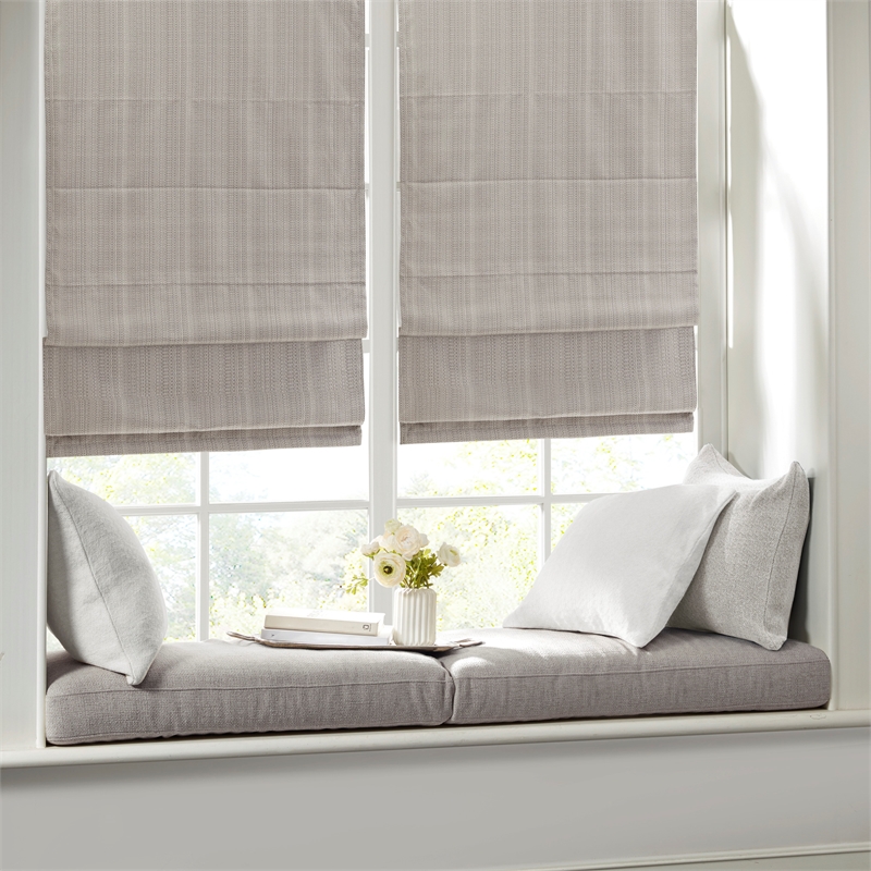Madison Park Galen Basketweave Room Darkening Cordless Roman Shade in Taupe