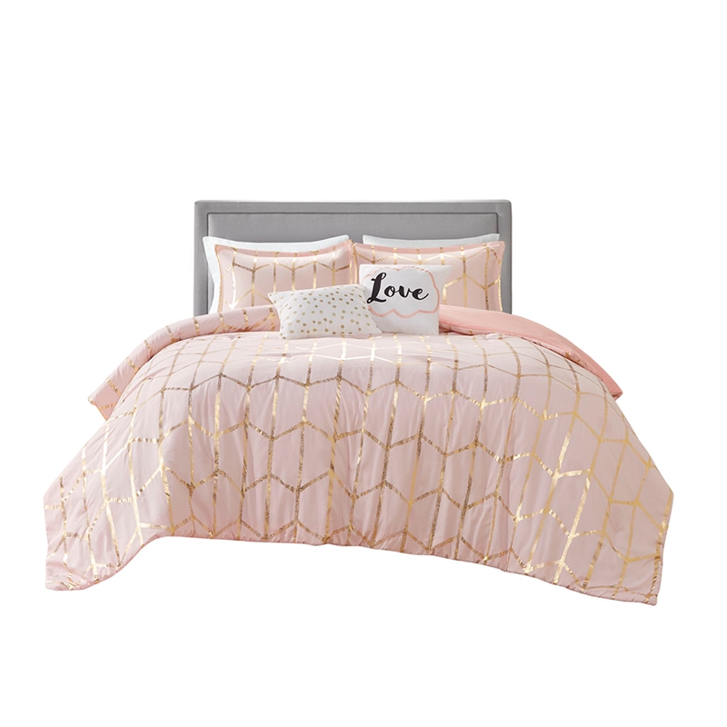 Intelligent Design Raina Metallic Printed Comforter Set in Blush and Gold
