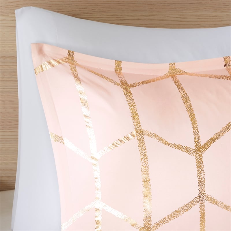 Intelligent Design Raina Metallic Printed Comforter Set in Blush and Gold
