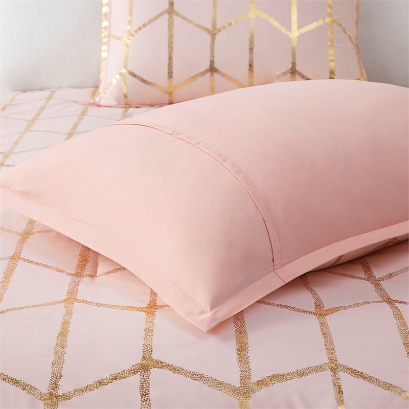 Intelligent Design Raina Metallic Printed Comforter Set in Blush and Gold