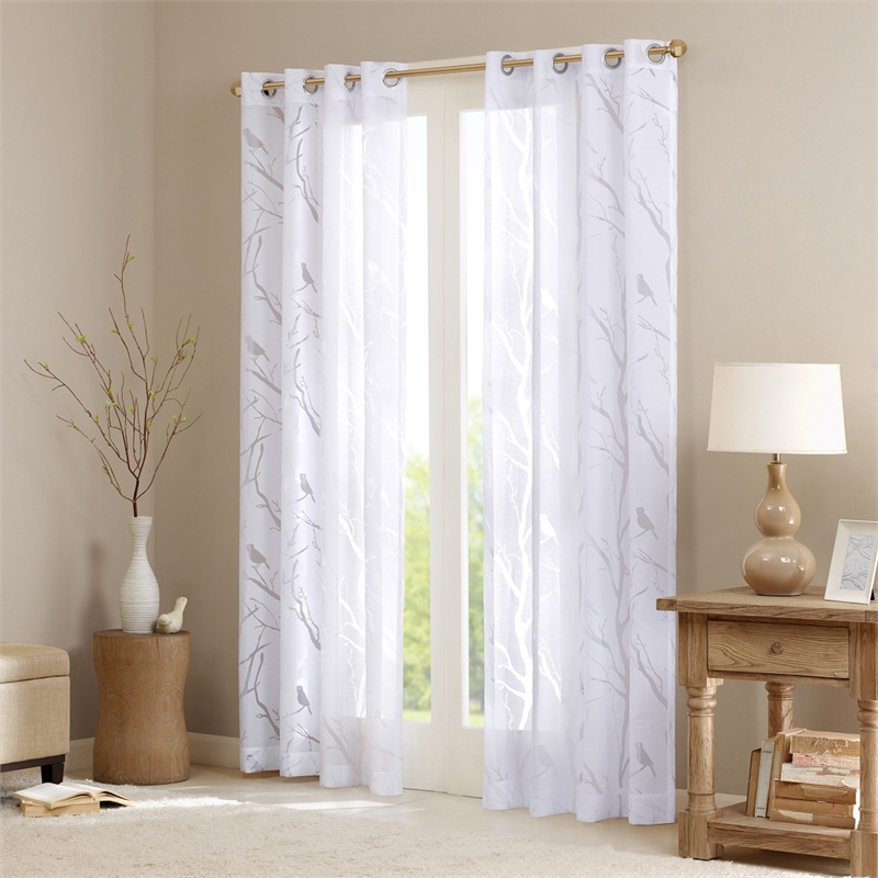 Madison Park Averil Grommet Top Sheer Bird on Branches Burnout Window Curtain