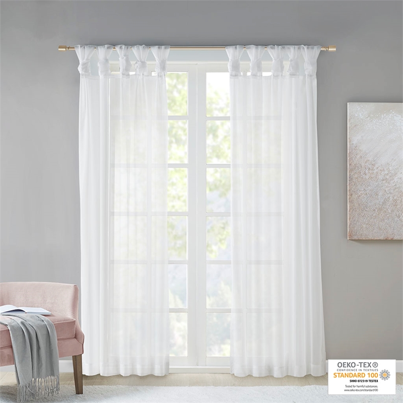 Madison Park Ceres Twist Tab Voile Sheer Window Pair in White