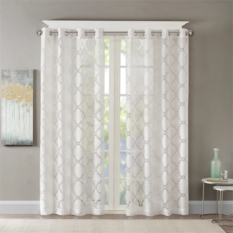 Madison Park Eden Fretwork Burnout Sheer Panel in White
