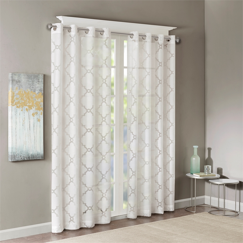 Madison Park Eden Fretwork Burnout Sheer Panel in White