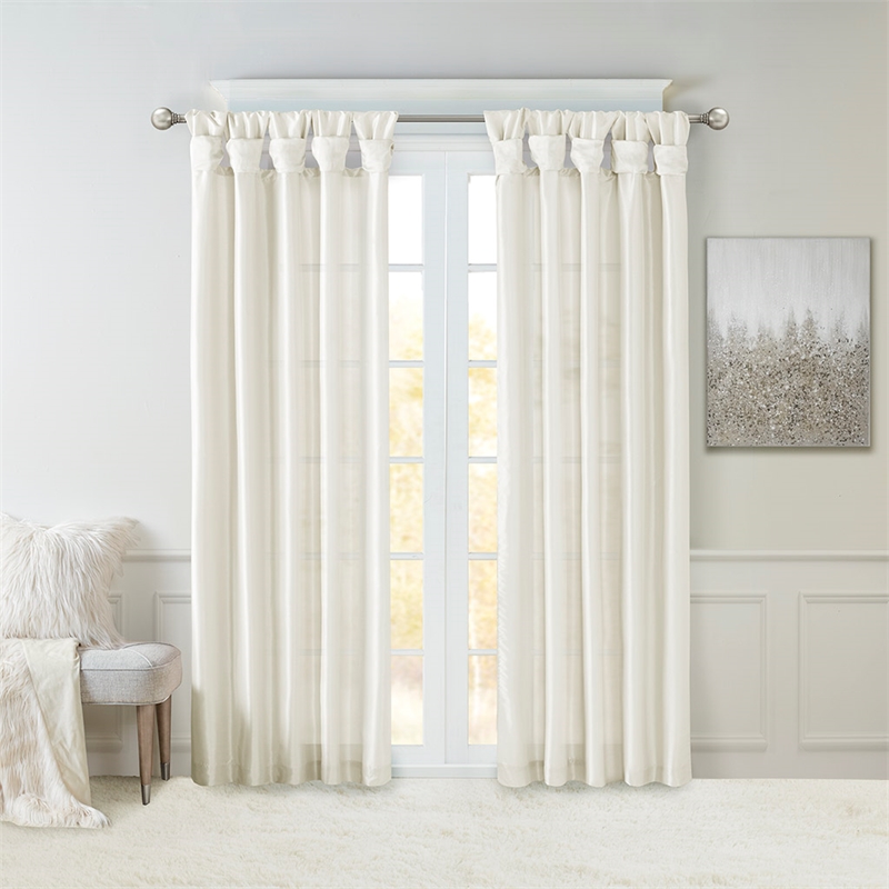 Madison Park Emilia Twist Tab Lined Window Curtain in White