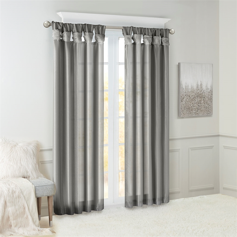 Madison Park Emilia Twist Tab Lined Window Curtain in Charcoal