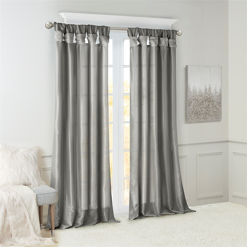Madison Park Emilia Twist Tab Lined Window Curtain in Charcoal