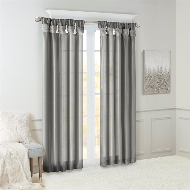 Madison Park Emilia Twist Tab Lined Window Curtain in Charcoal