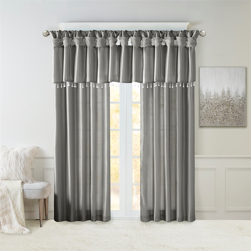 Madison Park Emilia Twist Tab Lined Window Curtain in Charcoal