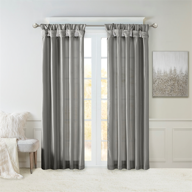 Madison Park Emilia Twist Tab Lined Window Curtain in Charcoal