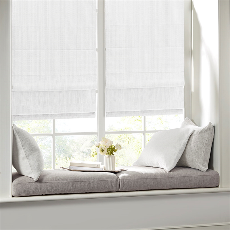 Madison Park Galen Basketweave Room Darkening Cordless Roman Shade in White
