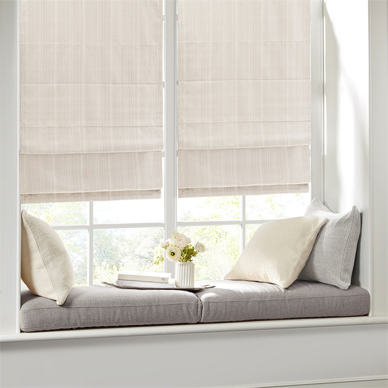 Madison Park Galen Basketweave Room Darkening Cordless Roman Shade in Ivory