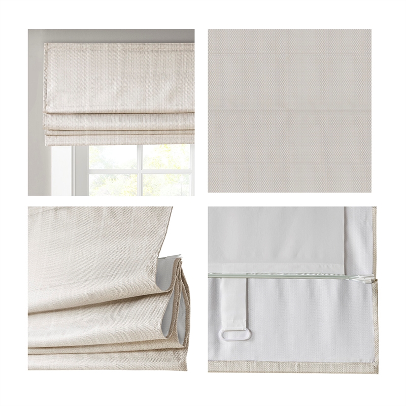 Madison Park Galen Basketweave Room Darkening Cordless Roman Shade in Ivory
